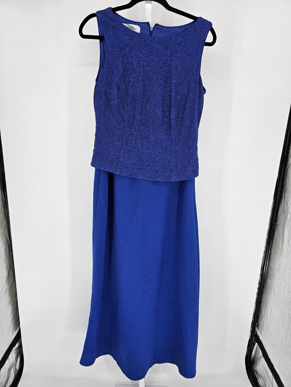 Patra Womens Sz 1X Maxi Length Formal Dress Blue Glitter Formal Sleeveless